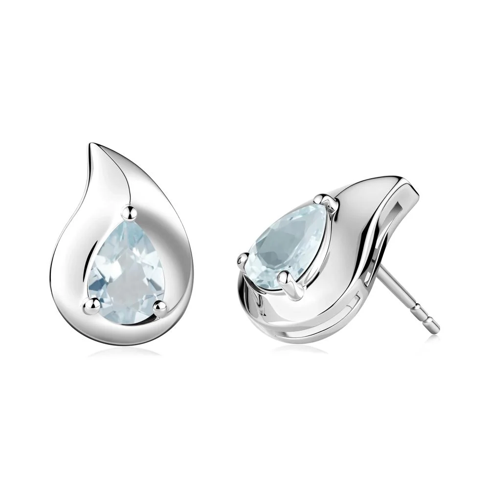 Unique Teardrop Aquamarine Stud Earrings - Image 4