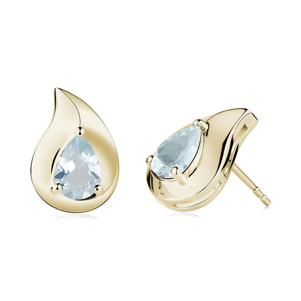 Unique Teardrop Aquamarine Stud Earrings - Image 5