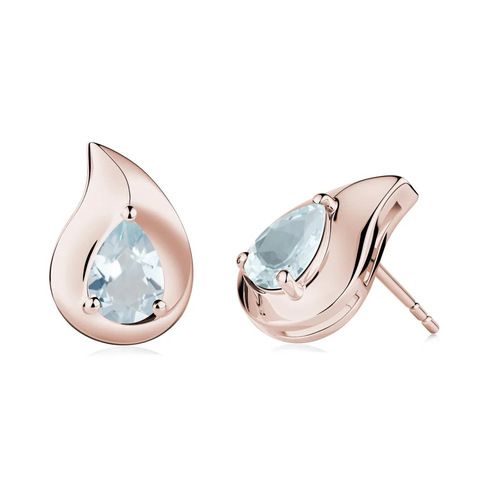 Unique Teardrop Aquamarine Stud Earrings - Image 7