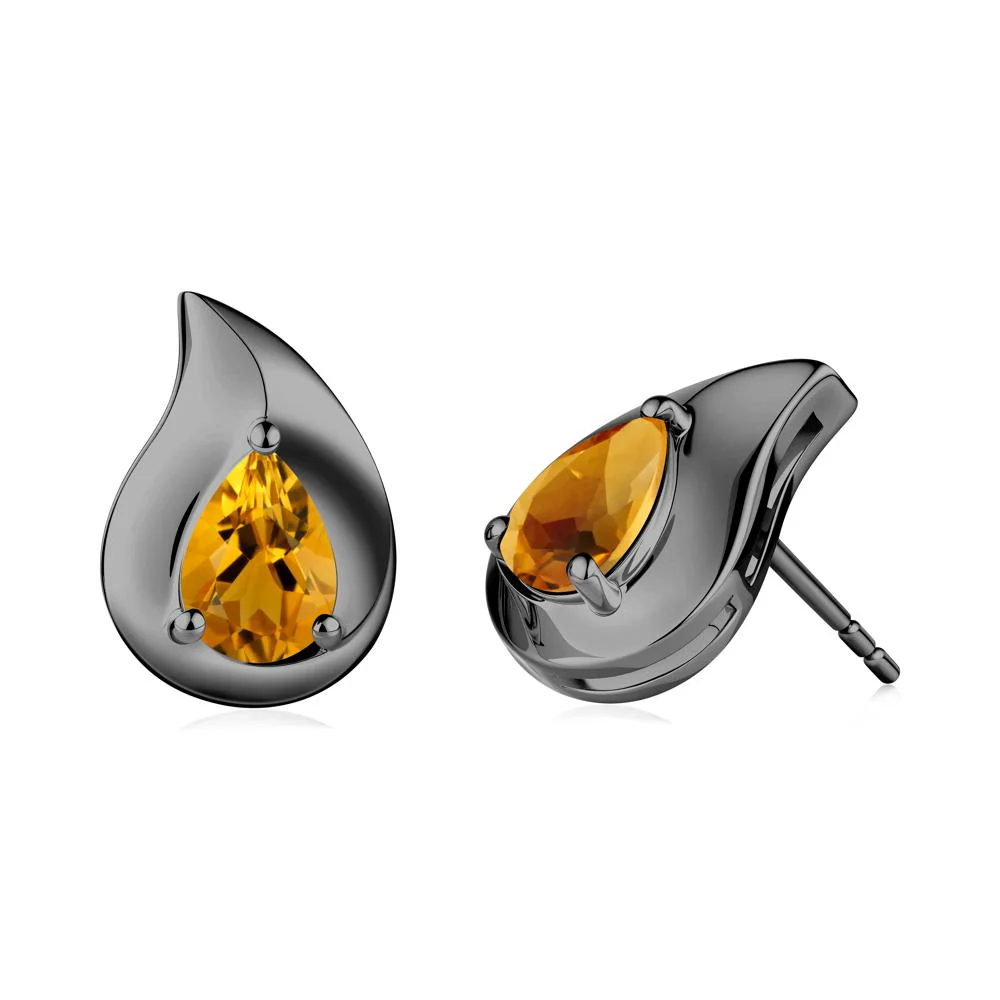 Unique Teardrop Citrine Stud Earrings