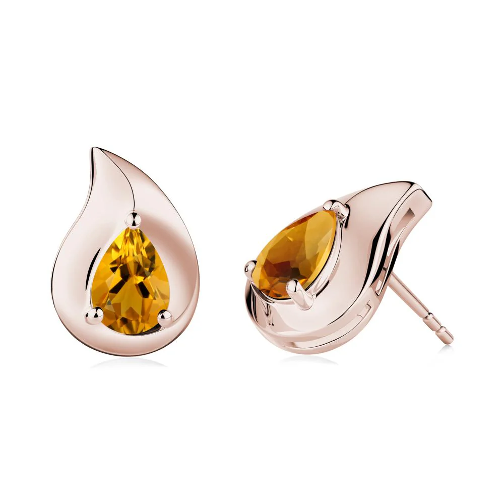 Unique Teardrop Citrine Stud Earrings - Image 2