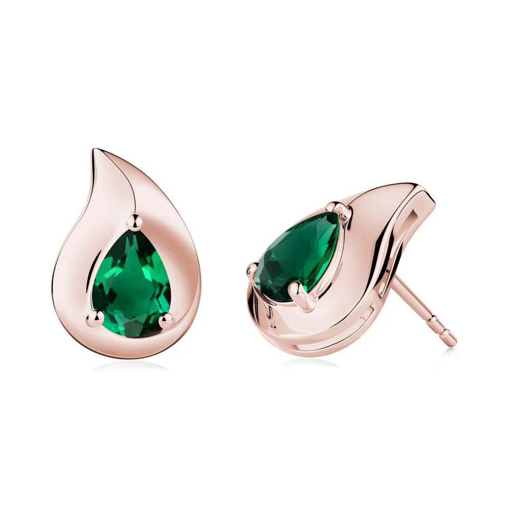 Unique Teardrop Emerald Stud Earrings - Image 2