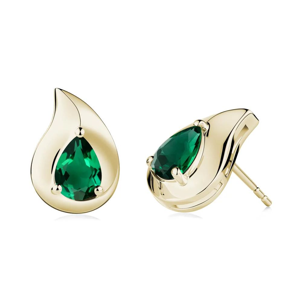 Unique Teardrop Emerald Stud Earrings - Image 4