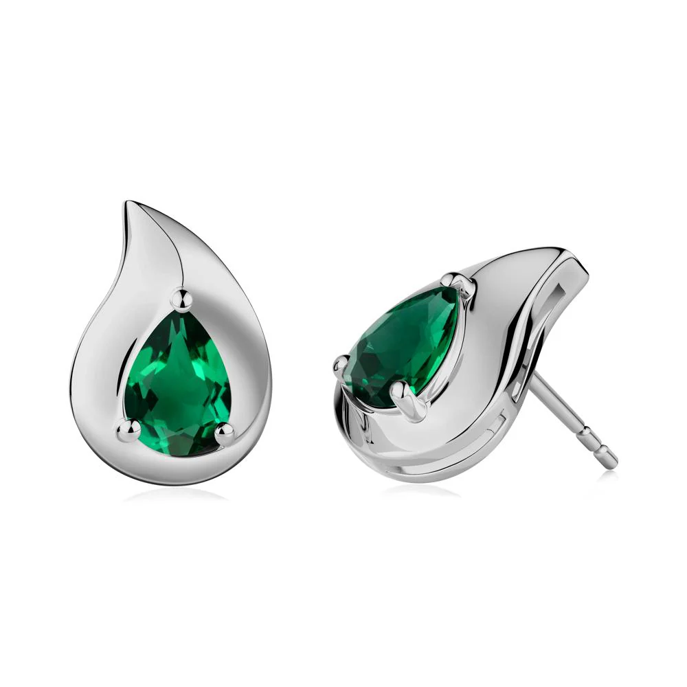 Unique Teardrop Emerald Stud Earrings - Image 6
