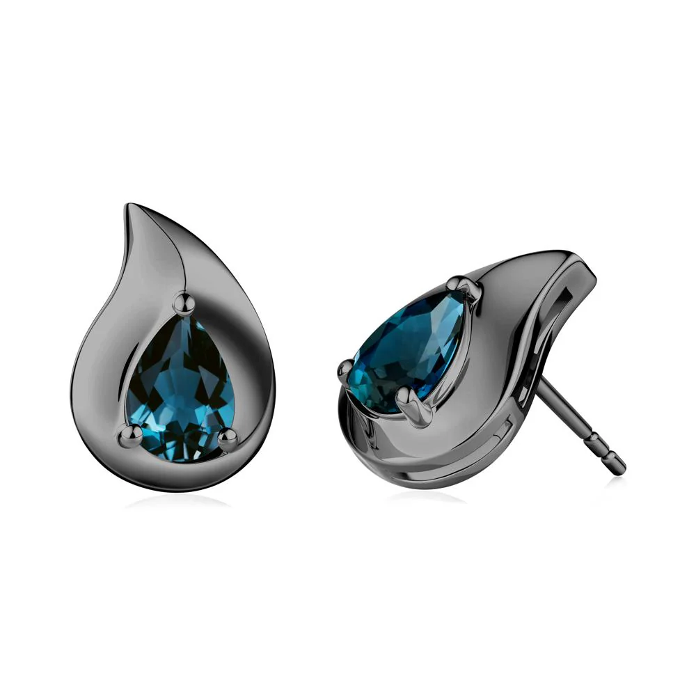 Unique Teardrop London Blue Topaz Stud Earrings