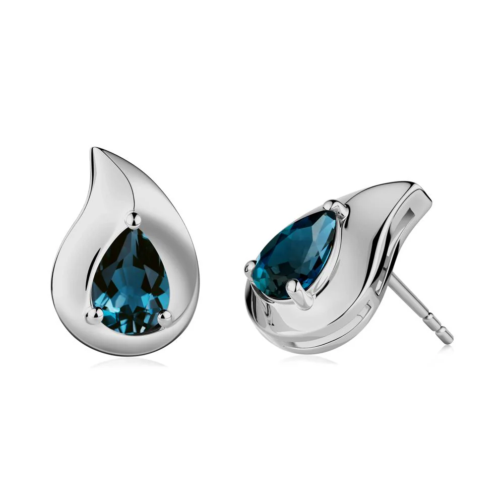 Unique Teardrop London Blue Topaz Stud Earrings - Image 2