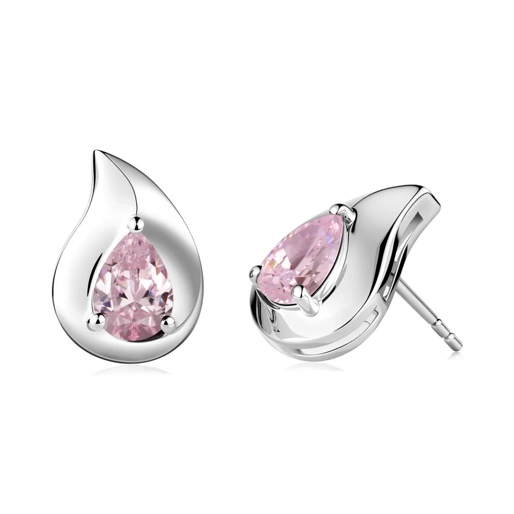 Unique Teardrop Pink Cubic Zirconia Stud Earrings