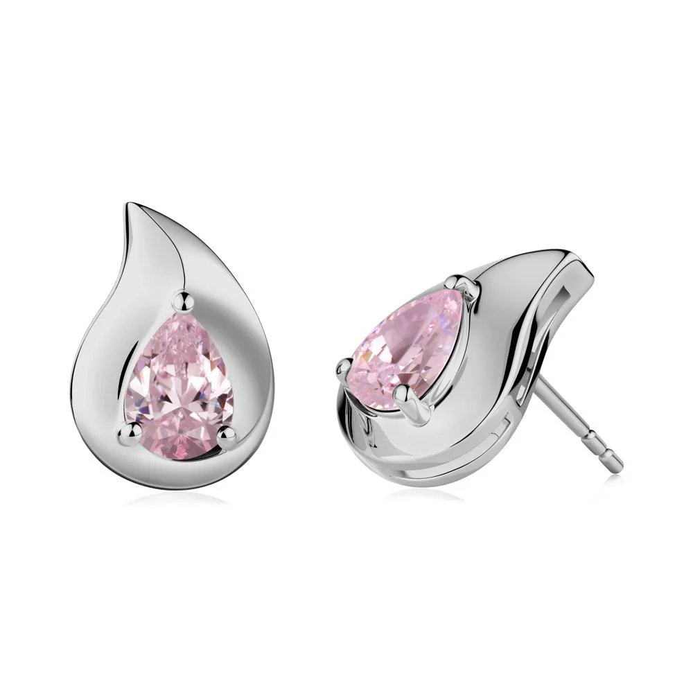 Unique Teardrop Pink Cubic Zirconia Stud Earrings - Image 6
