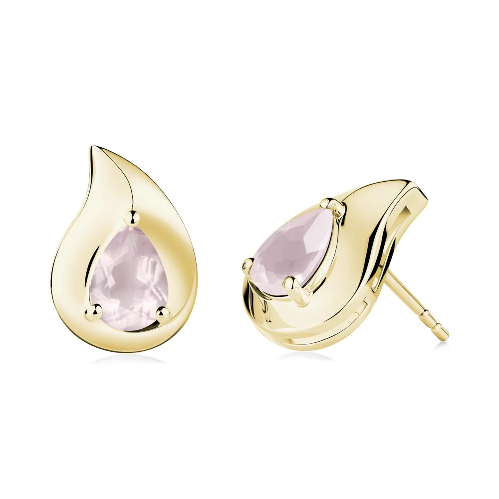 Unique Teardrop Rose Quartz Stud Earrings - Image 4