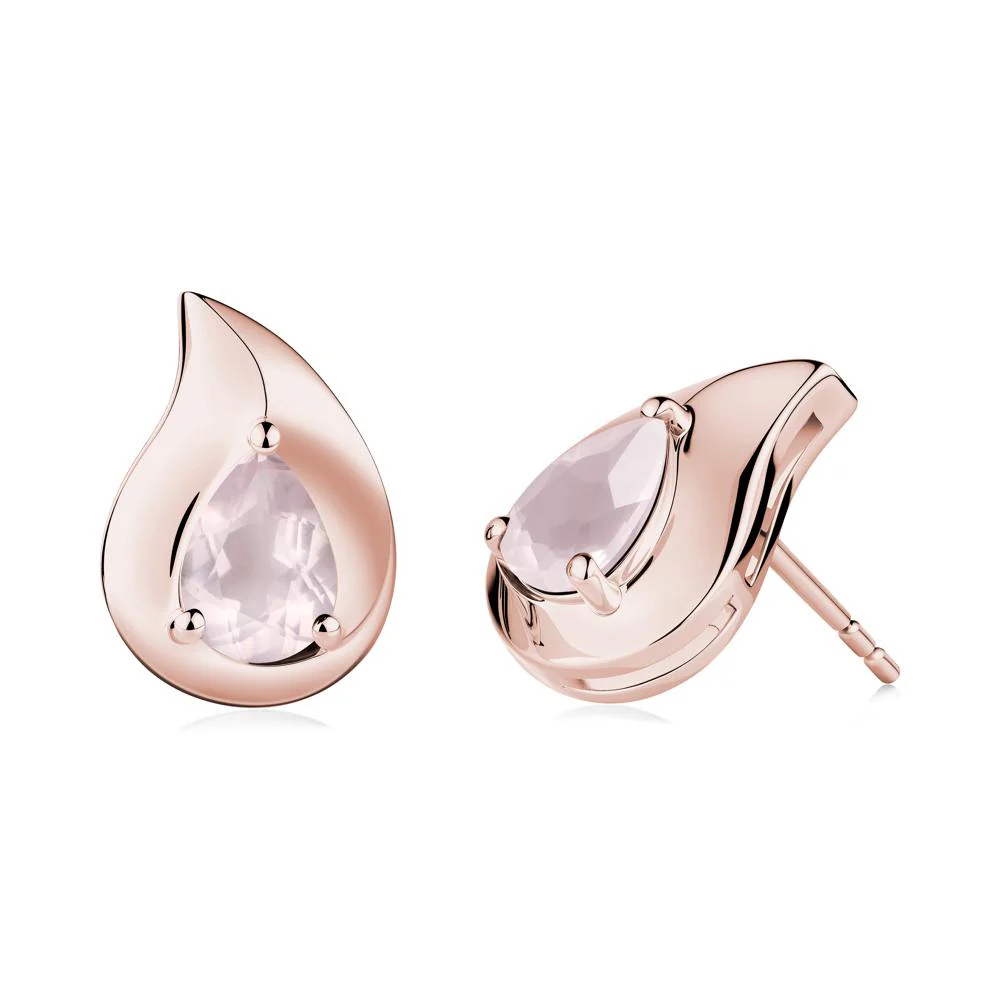 Unique Teardrop Rose Quartz Stud Earrings - Image 5