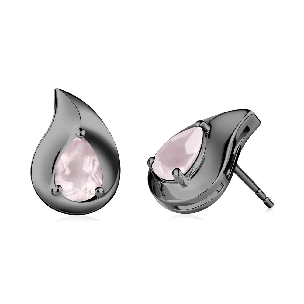 Unique Teardrop Rose Quartz Stud Earrings - Image 6