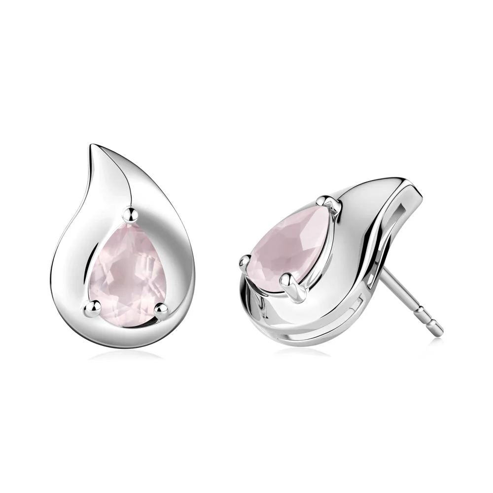 Unique Teardrop Rose Quartz Stud Earrings - Image 7