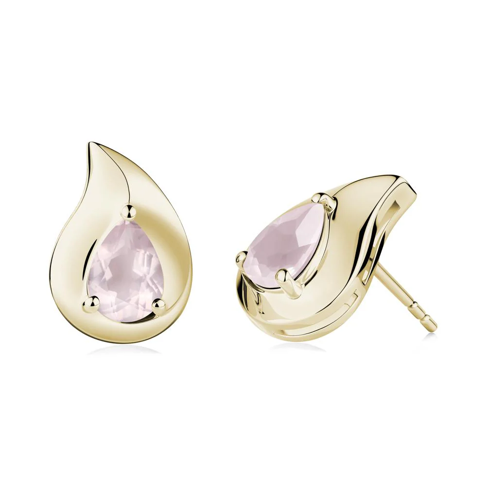 Unique Teardrop Rose Quartz Stud Earrings - Image 8