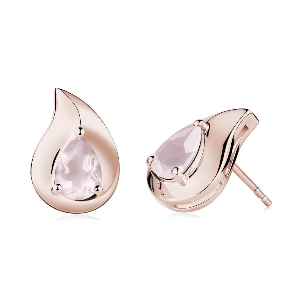 Unique Teardrop Rose Quartz Stud Earrings - Image 9
