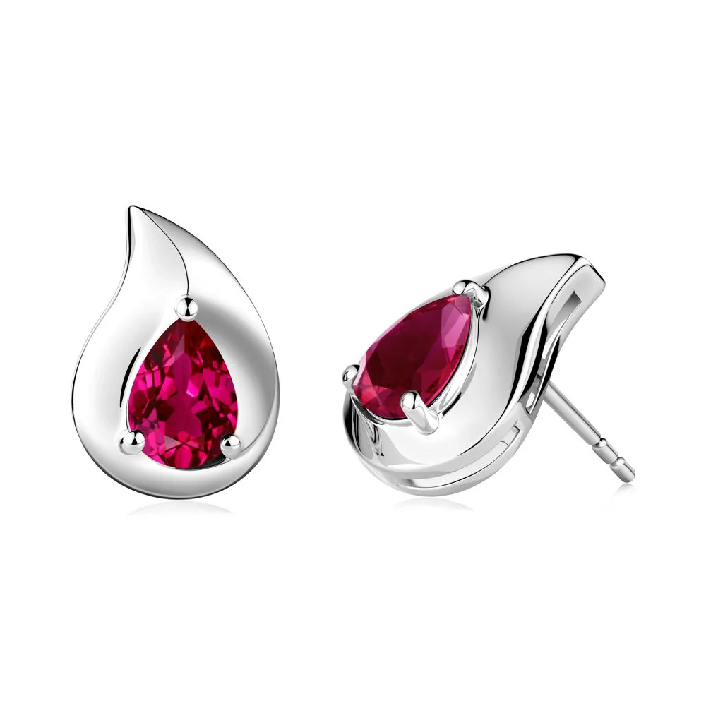 Unique Teardrop Ruby Stud Earrings - Image 3