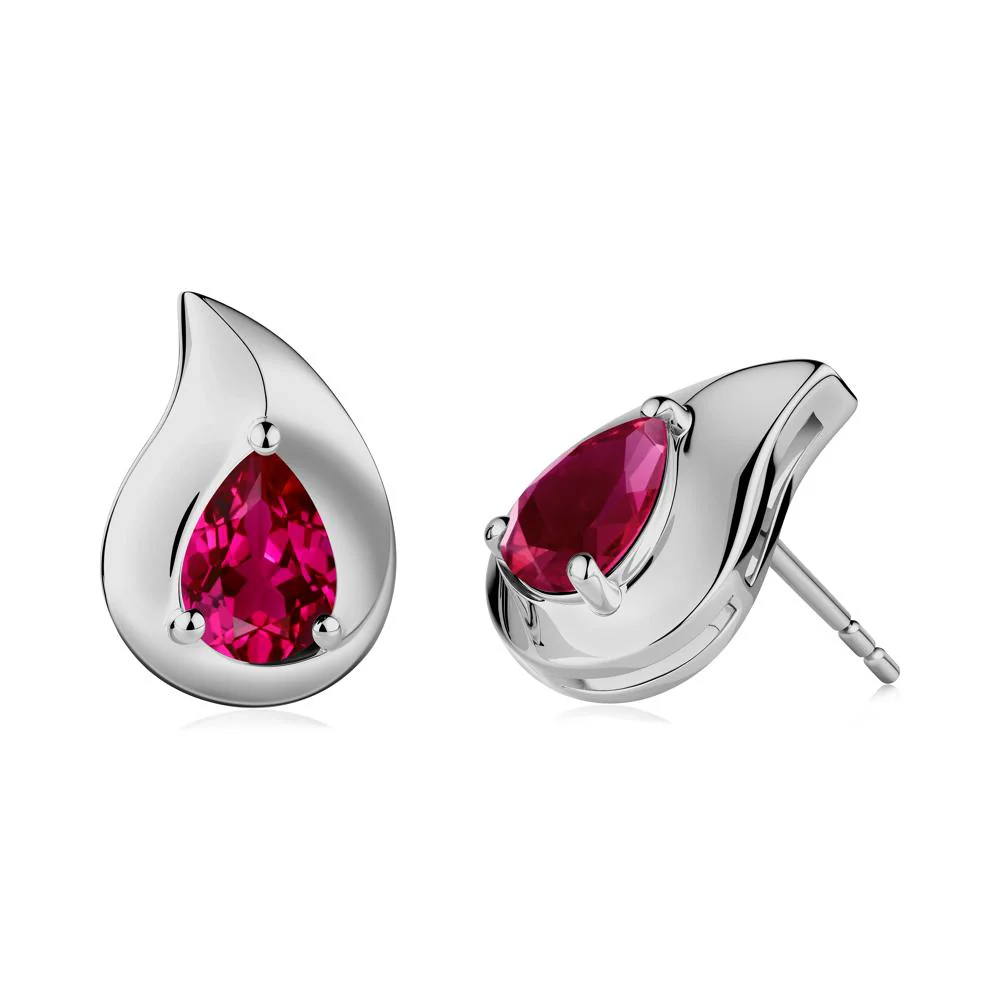 Unique Teardrop Ruby Stud Earrings - Image 5