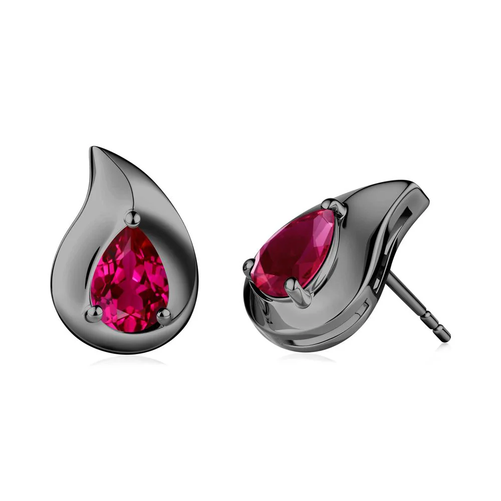 Unique Teardrop Ruby Stud Earrings - Image 8