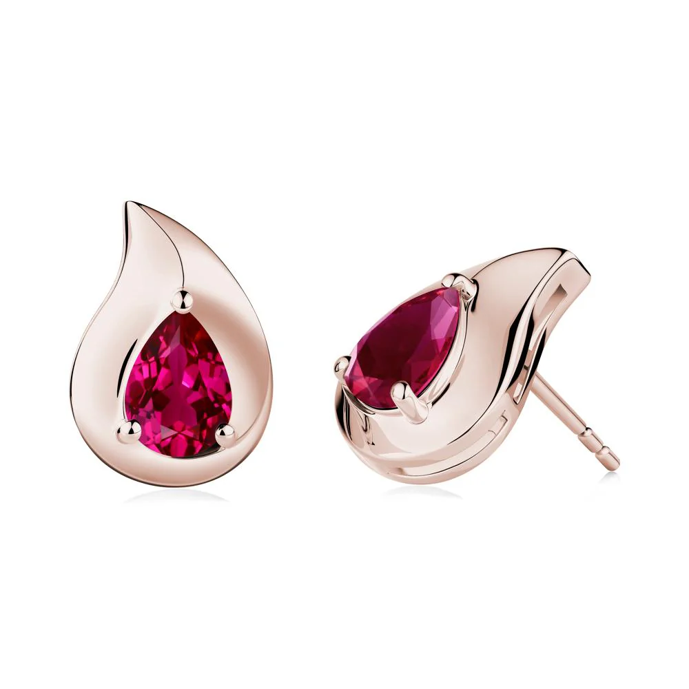 Unique Teardrop Ruby Stud Earrings - Image 9