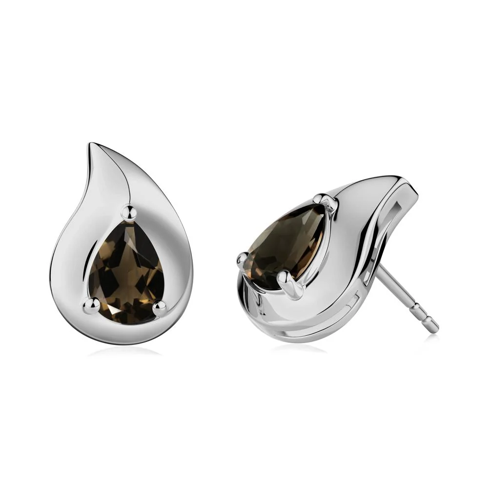 Unique Teardrop Smoky Quartz Stud Earrings - Image 4