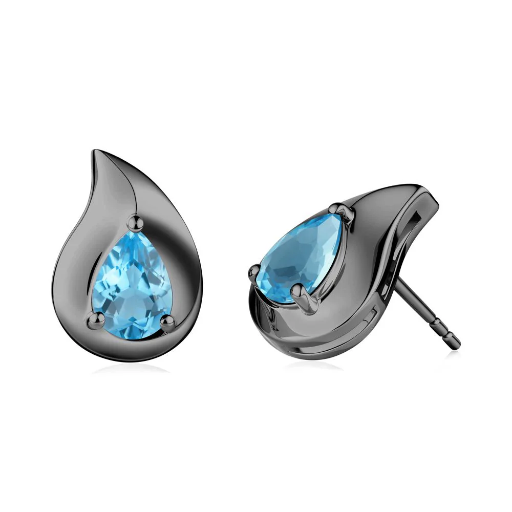 Unique Teardrop Swiss Blue Topaz Stud Earrings - Image 3