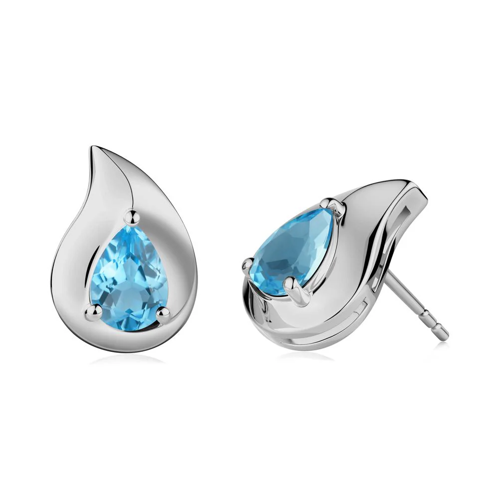 Unique Teardrop Swiss Blue Topaz Stud Earrings - Image 4