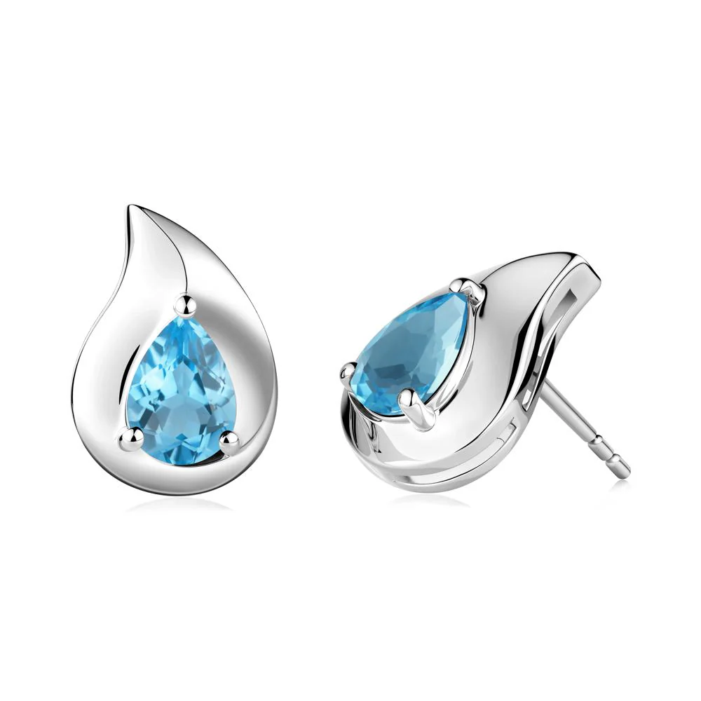 Unique Teardrop Swiss Blue Topaz Stud Earrings - Image 7