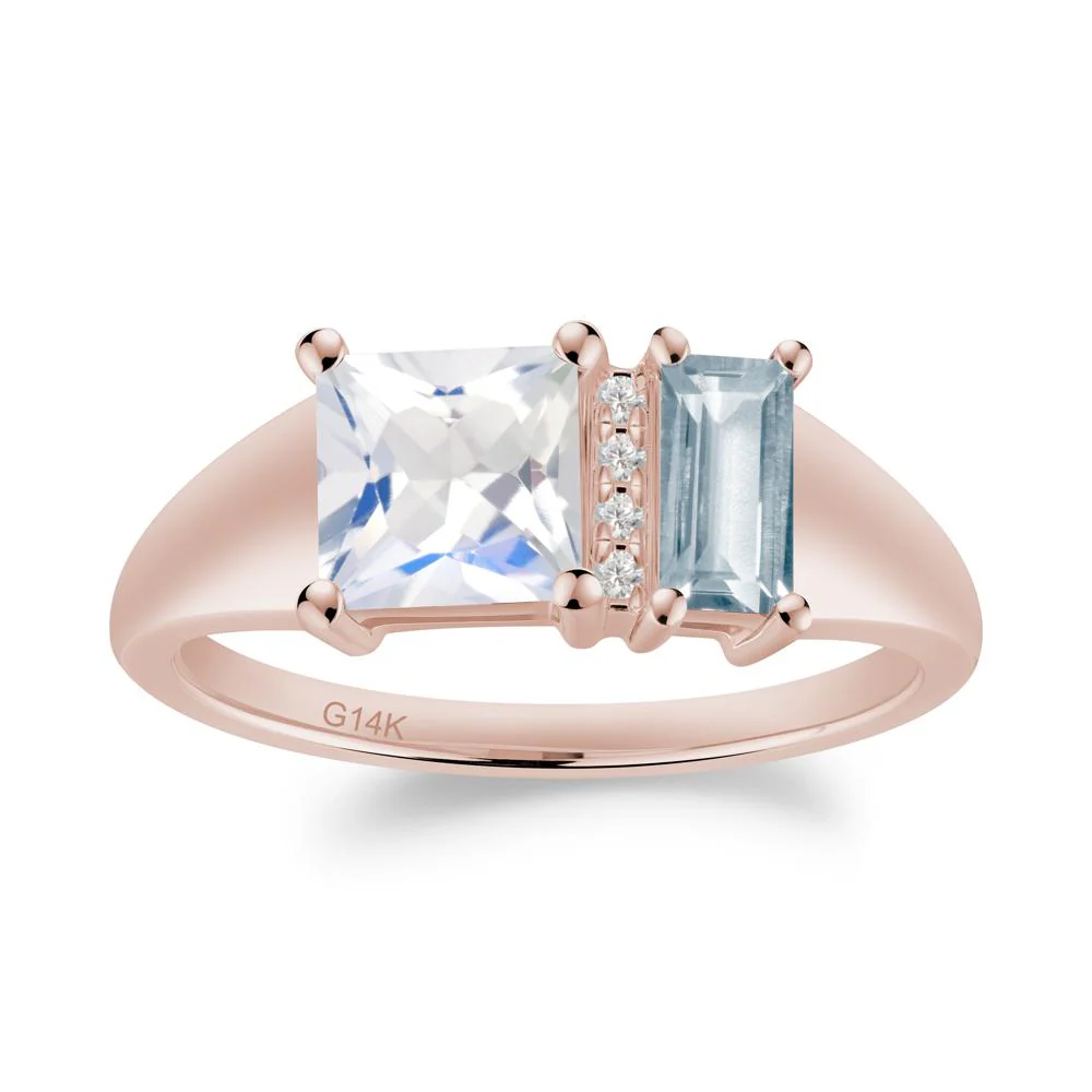 Unique Toi Et Moi Aquamarine and Moonstone Birthstone Ring