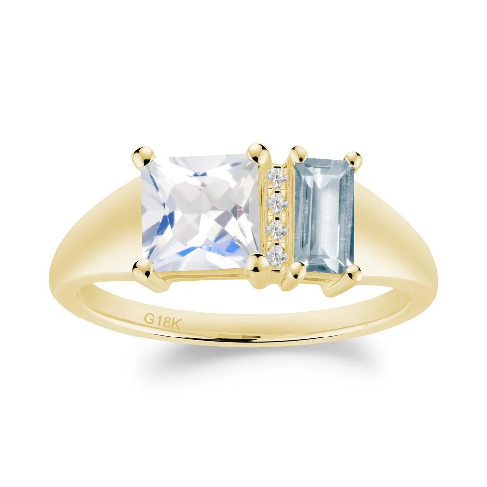 Unique Toi Et Moi Aquamarine and Moonstone Birthstone Ring - Image 2