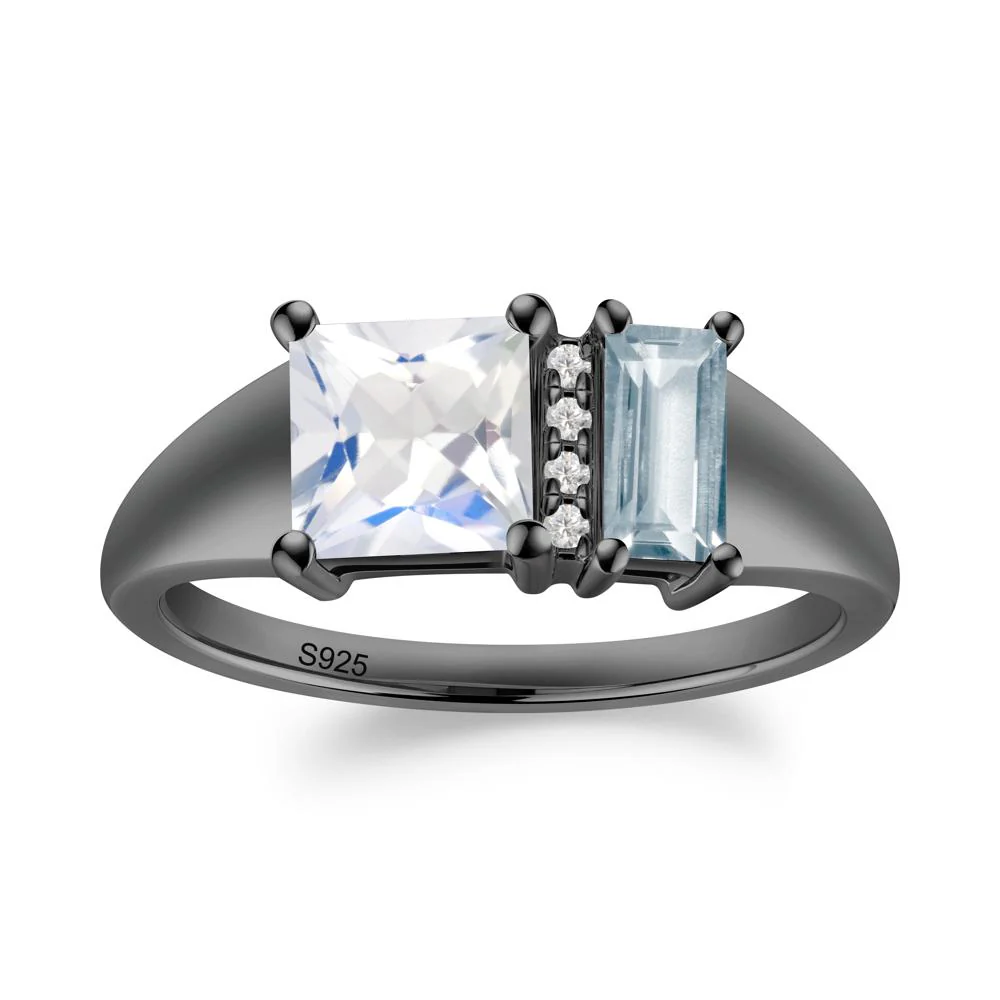Unique Toi Et Moi Aquamarine and Moonstone Birthstone Ring - Image 5