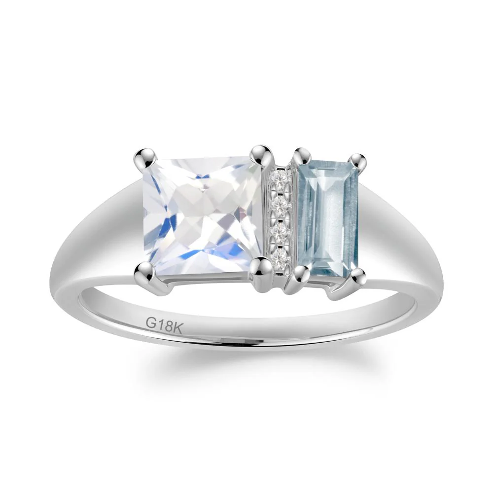 Unique Toi Et Moi Aquamarine and Moonstone Birthstone Ring - Image 6