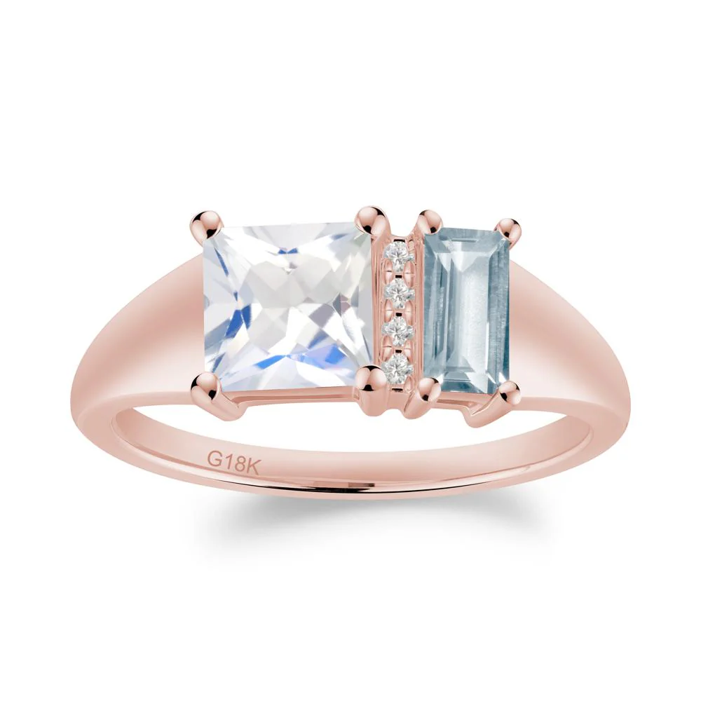 Unique Toi Et Moi Aquamarine and Moonstone Birthstone Ring - Image 7