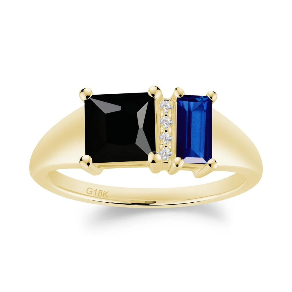 Unique Toi Et Moi Black Spinel and Sapphire Birthstone Ring - Image 2