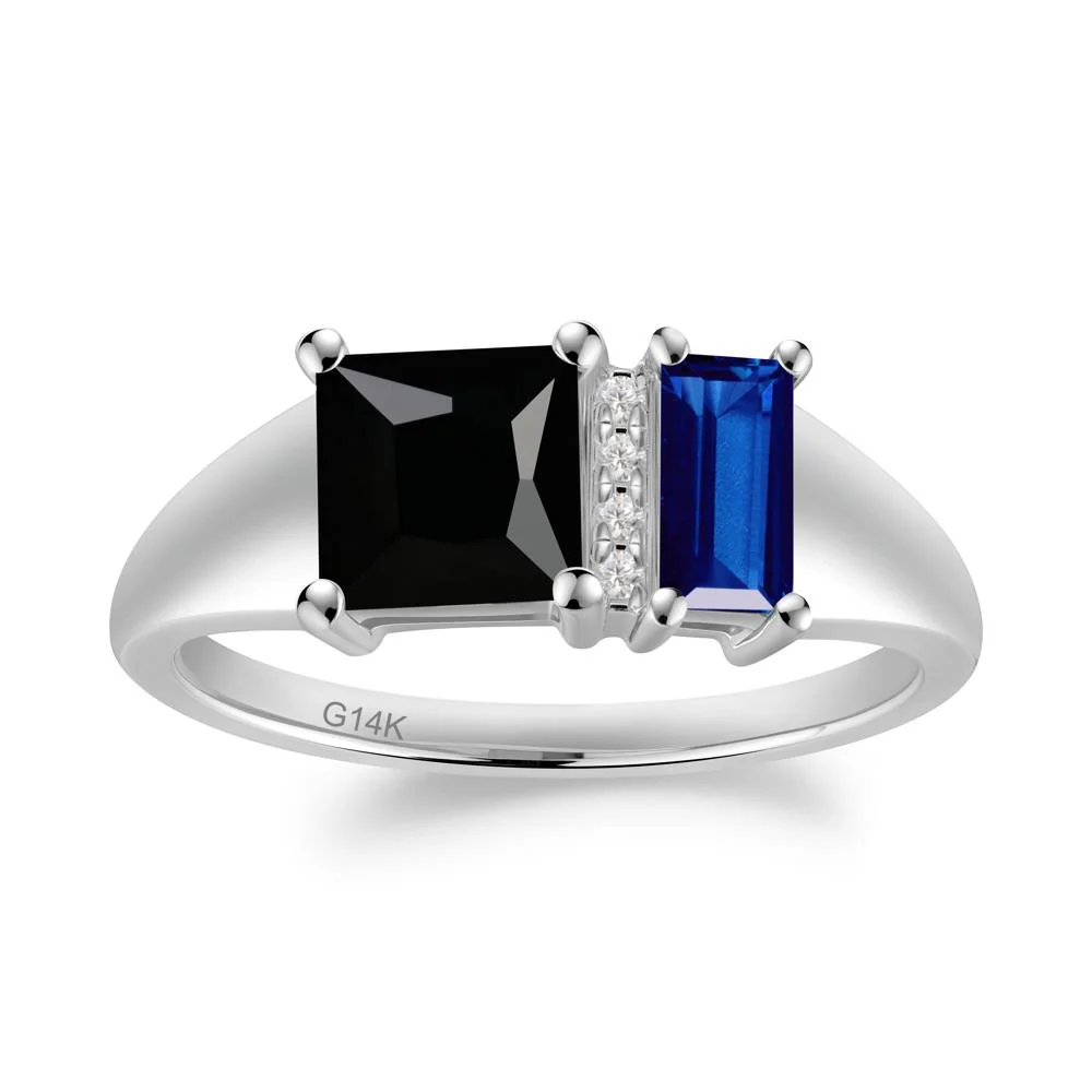 Unique Toi Et Moi Black Spinel and Sapphire Birthstone Ring - Image 3