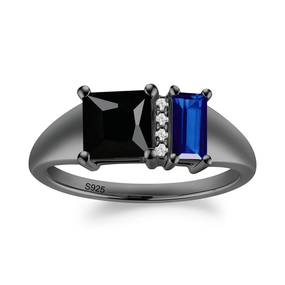 Unique Toi Et Moi Black Spinel and Sapphire Birthstone Ring - Image 9