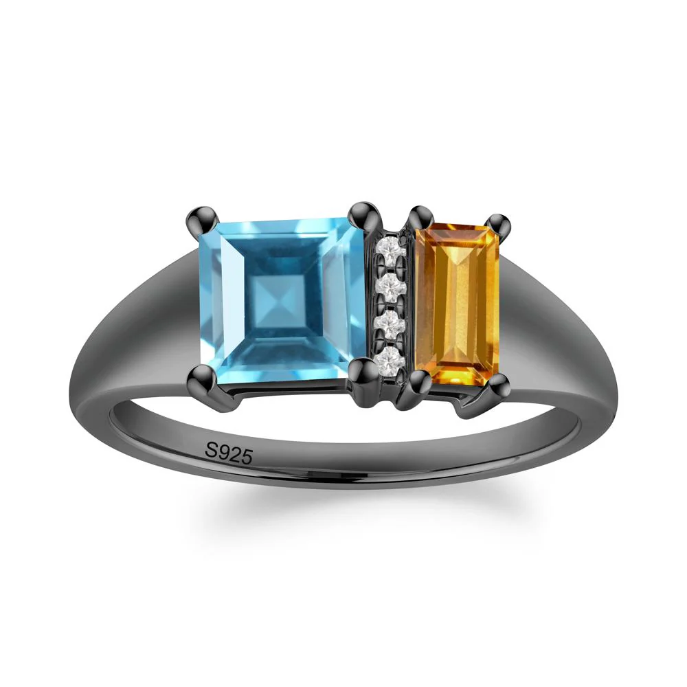 Unique Toi Et Moi Citrine and Swiss Blue Topaz Birthstone Ring