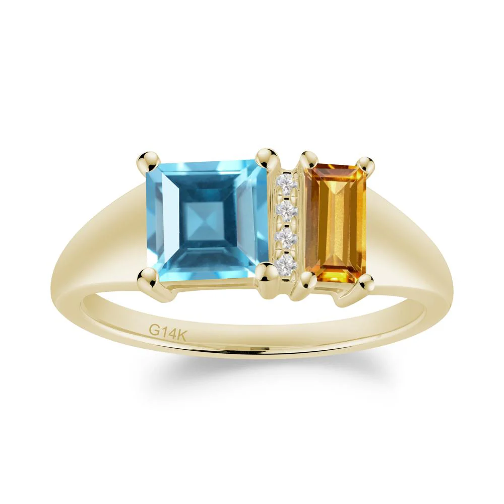 Unique Toi Et Moi Citrine and Swiss Blue Topaz Birthstone Ring - Image 2