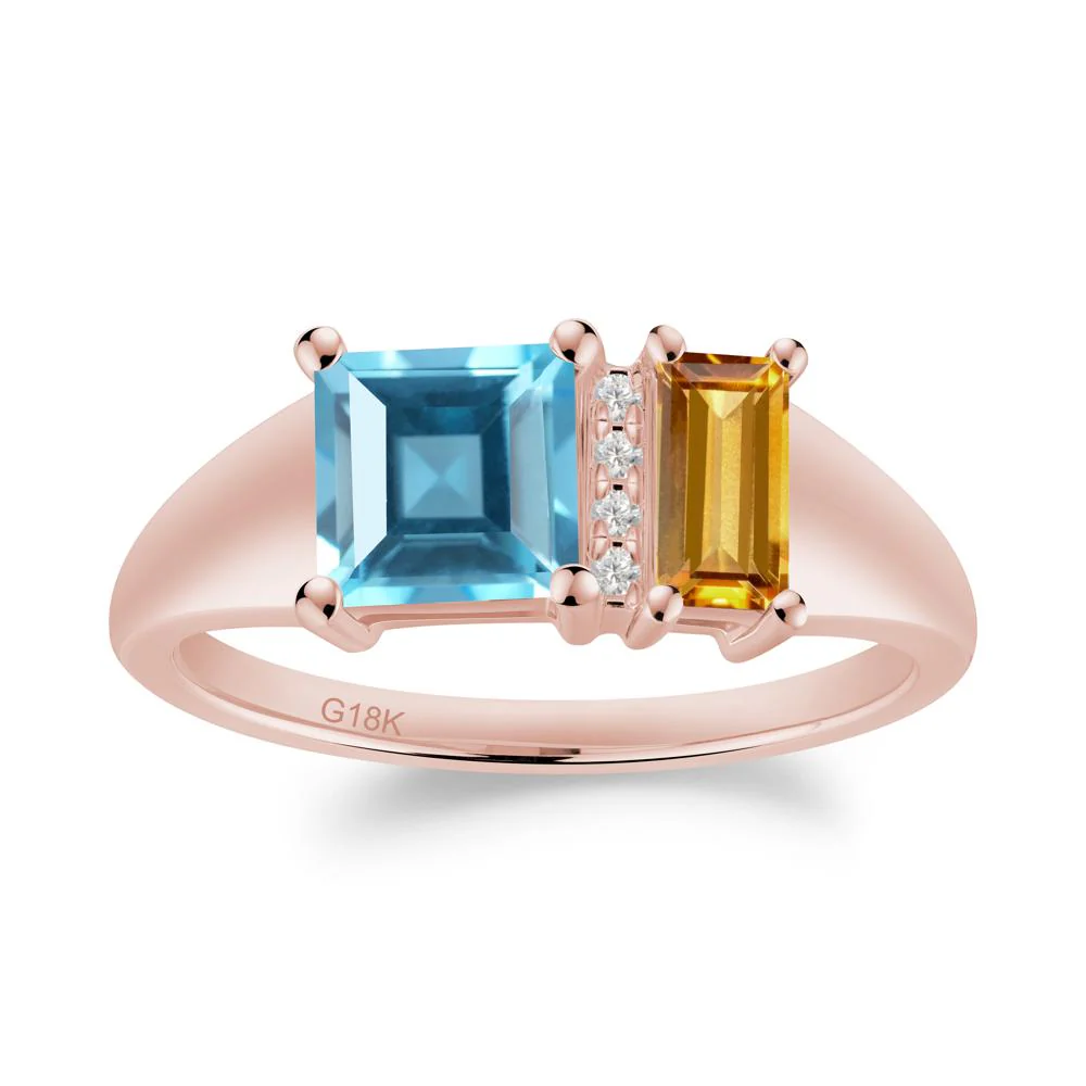 Unique Toi Et Moi Citrine and Swiss Blue Topaz Birthstone Ring - Image 5
