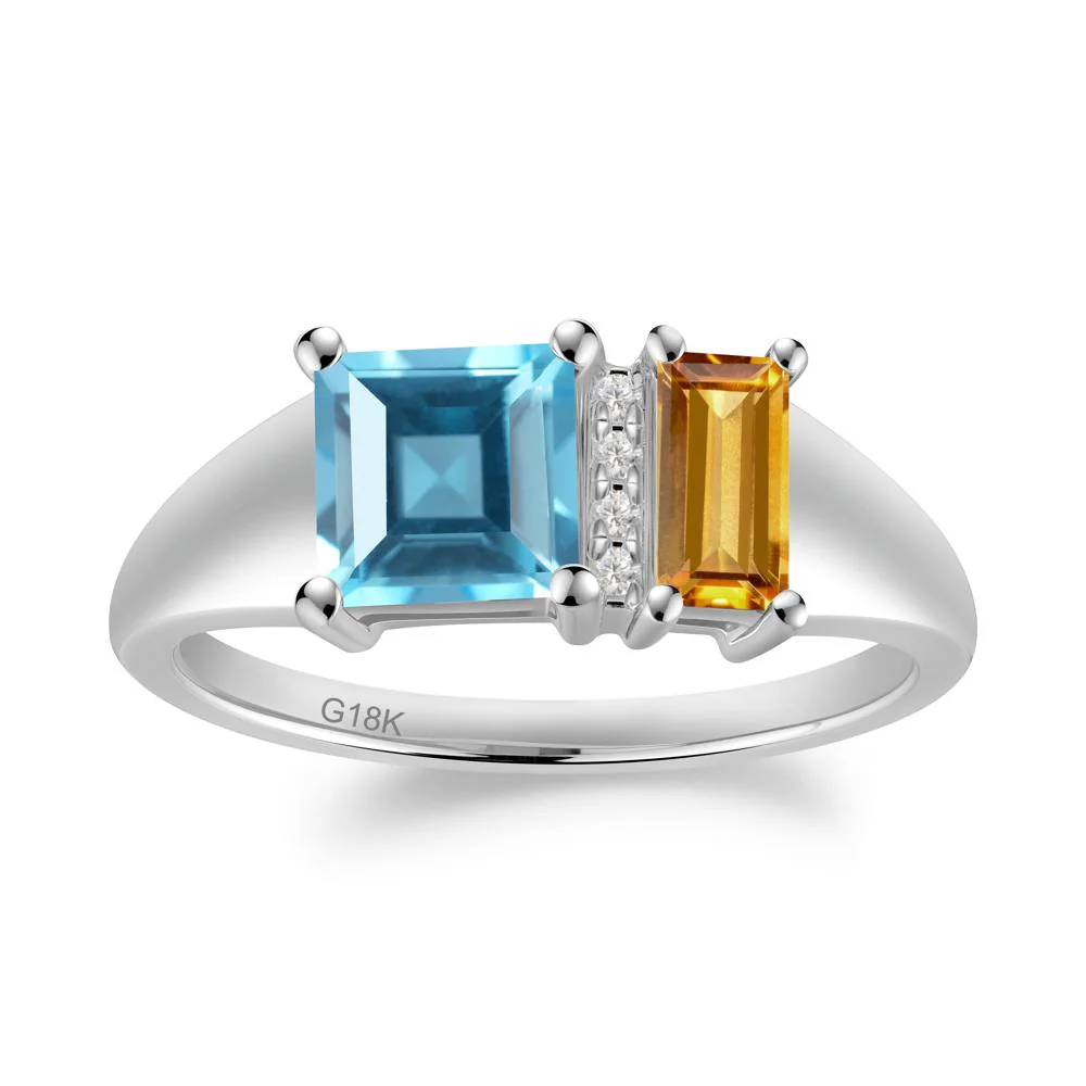 Unique Toi Et Moi Citrine and Swiss Blue Topaz Birthstone Ring - Image 6