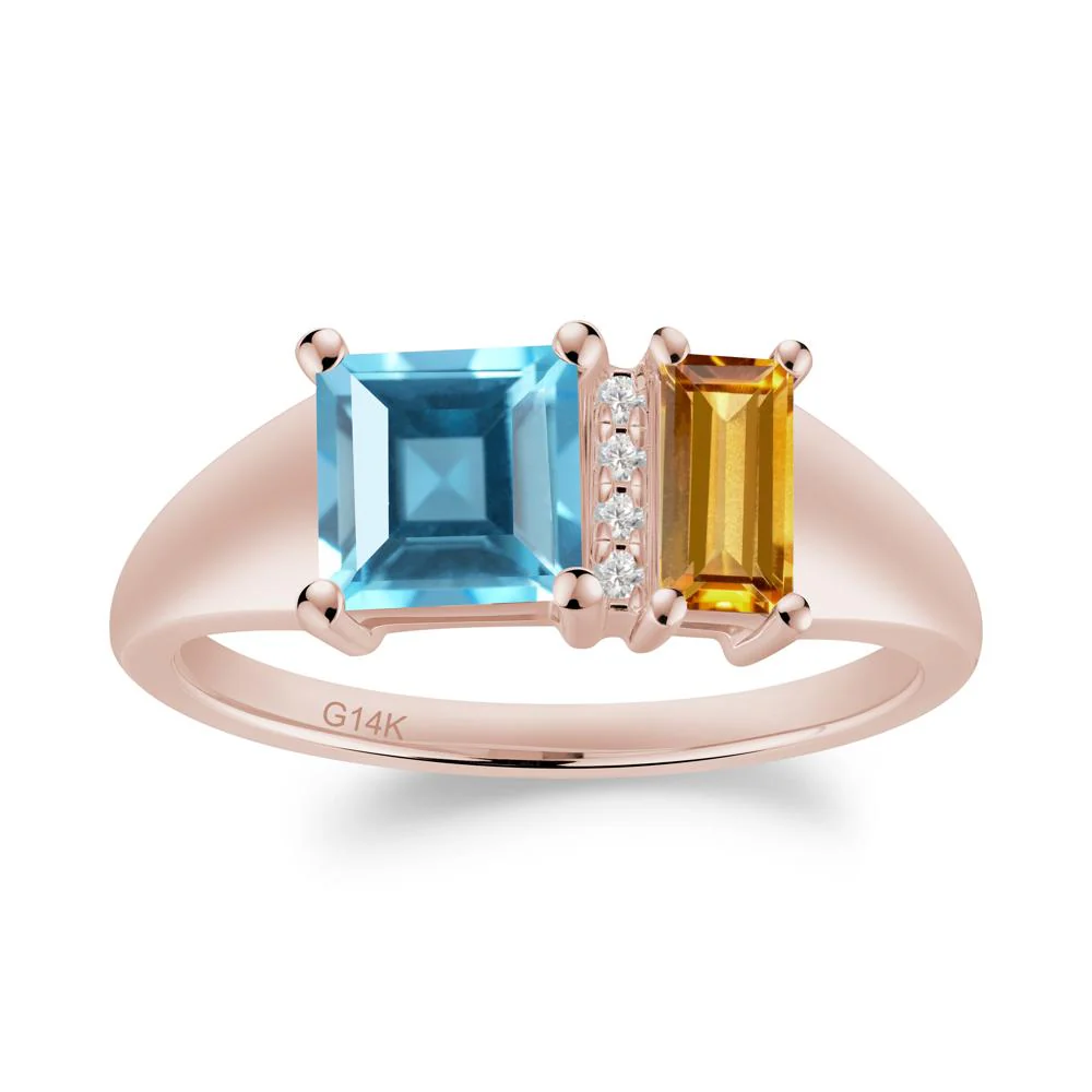 Unique Toi Et Moi Citrine and Swiss Blue Topaz Birthstone Ring - Image 7