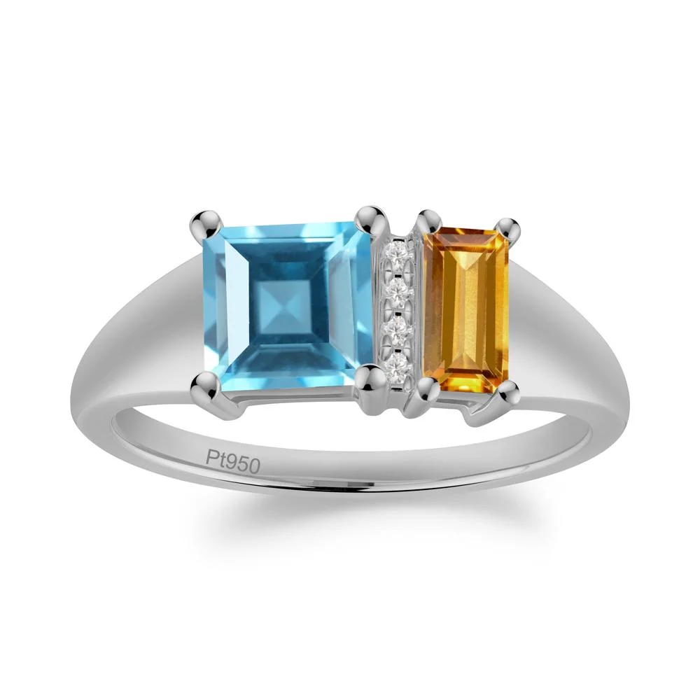 Unique Toi Et Moi Citrine and Swiss Blue Topaz Birthstone Ring - Image 9