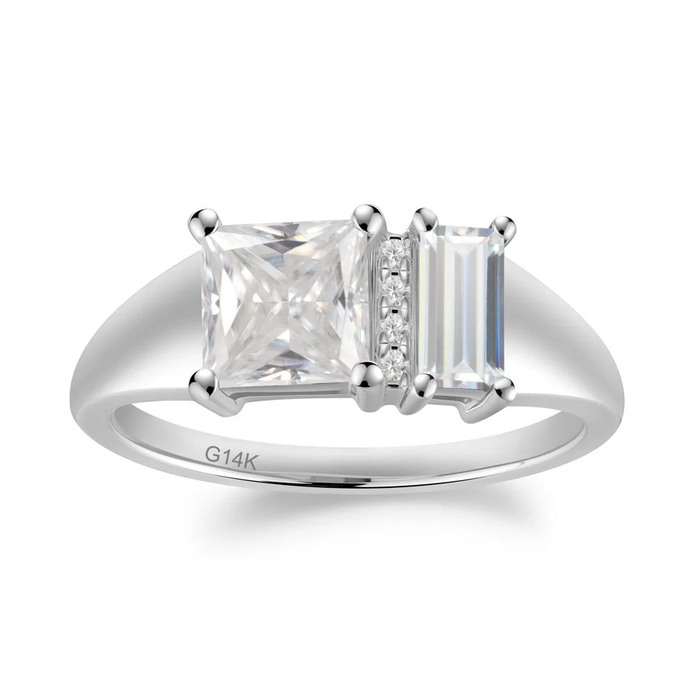 Unique Toi Et Moi Cubic Zirconia and Moissanite Birthstone Ring - Image 2