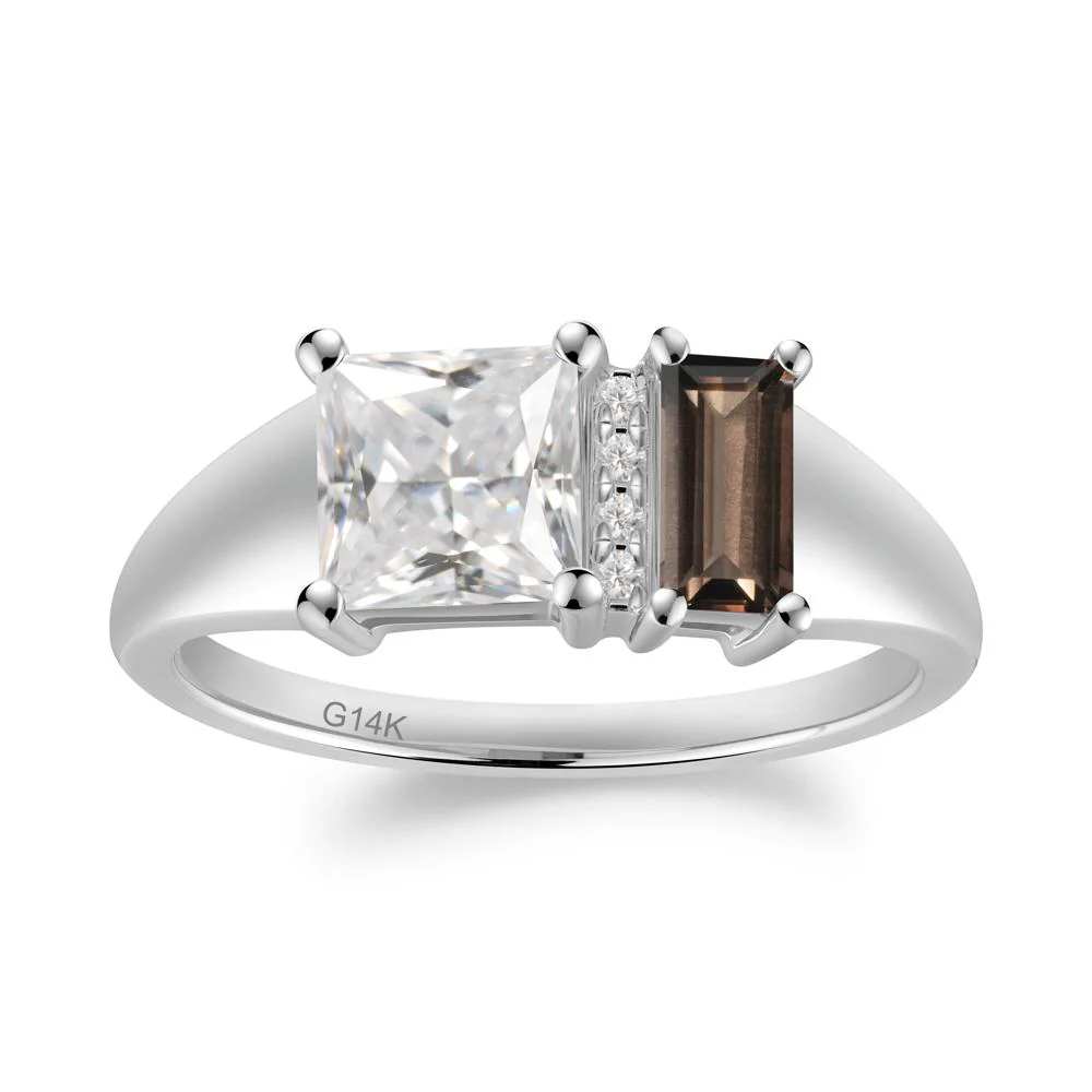 Unique Toi Et Moi Cubic Zirconia and Smoky Quartz Birthstone Ring