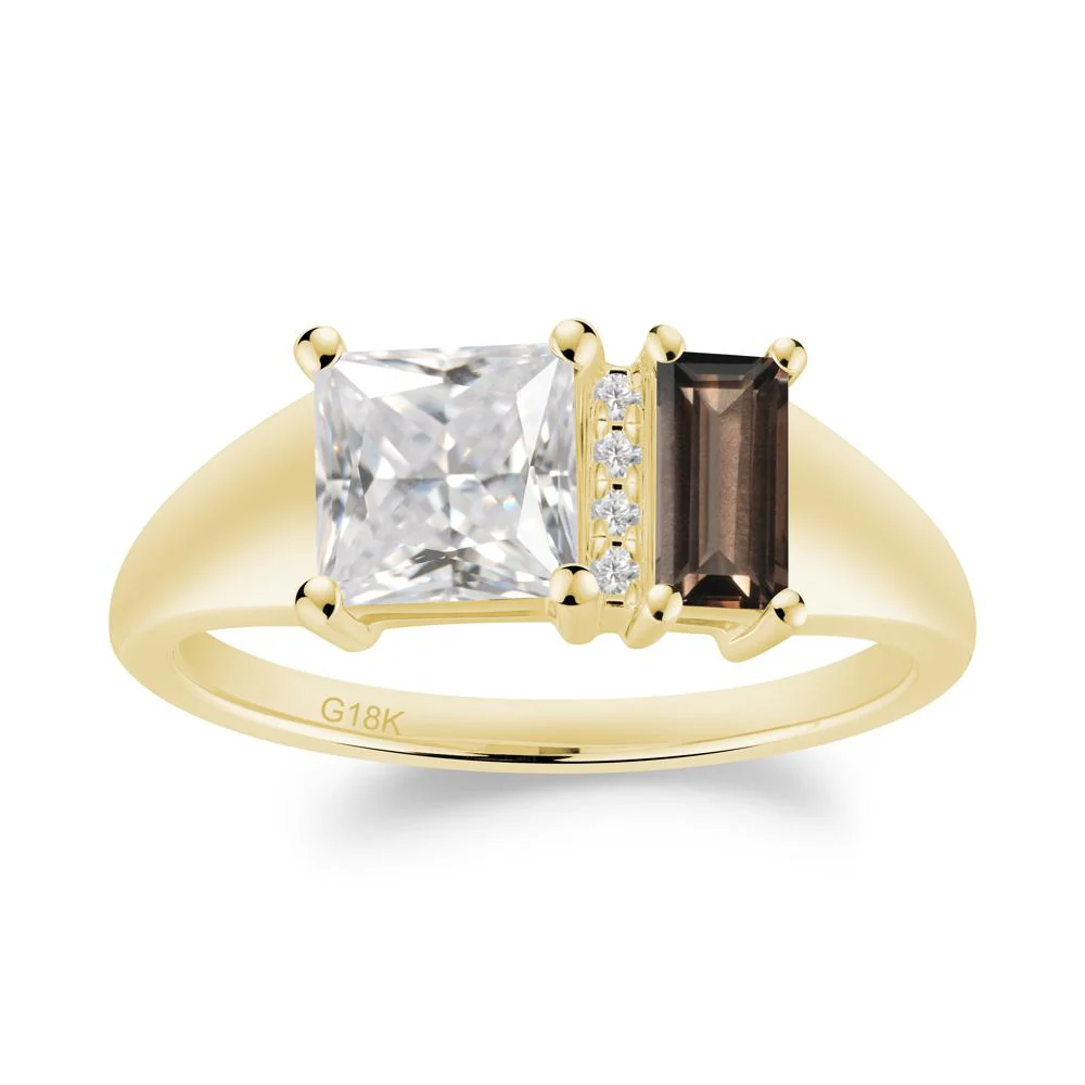 Unique Toi Et Moi Cubic Zirconia and Smoky Quartz Birthstone Ring - Image 2