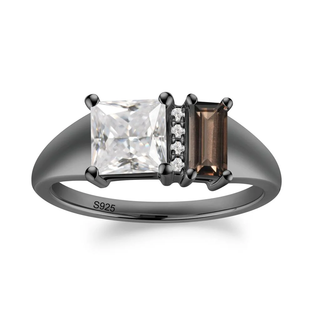 Unique Toi Et Moi Cubic Zirconia and Smoky Quartz Birthstone Ring - Image 9