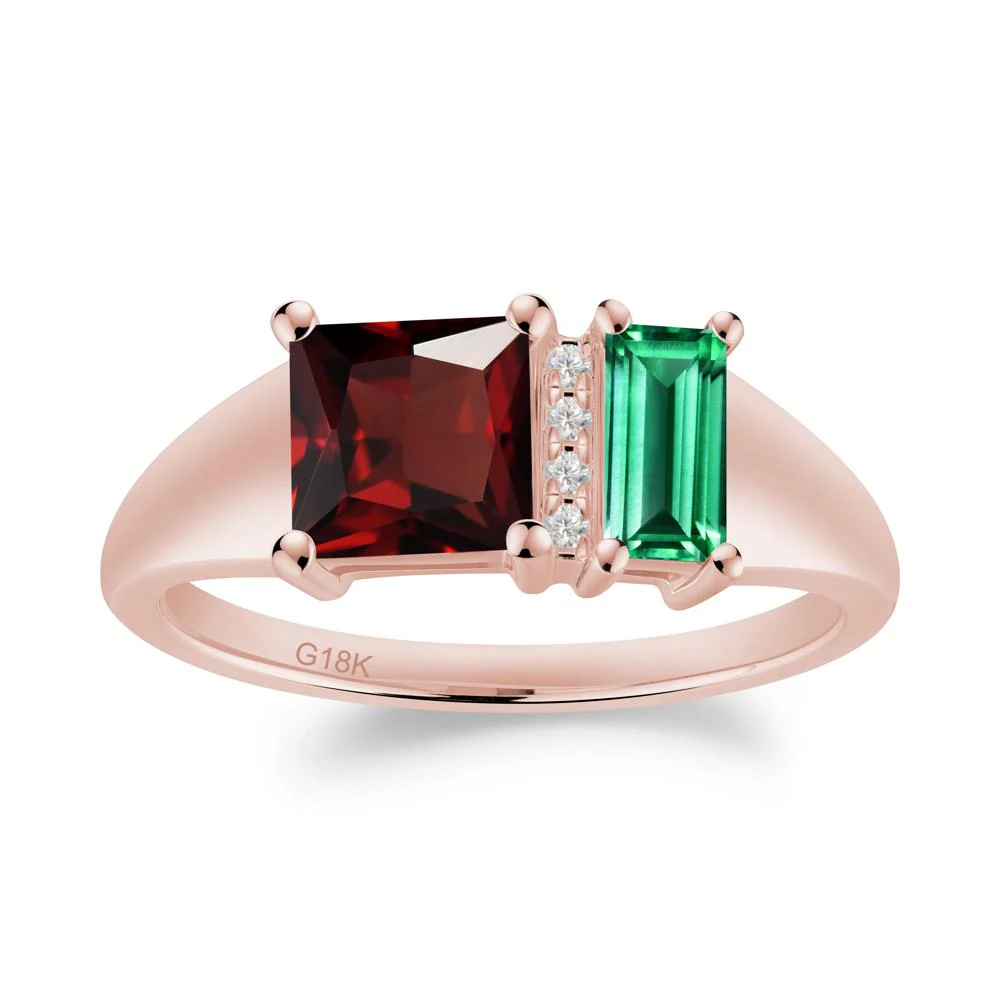 Unique Toi Et Moi Emerald and Garnet Birthstone Ring - Image 4