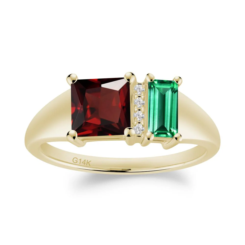 Unique Toi Et Moi Emerald and Garnet Birthstone Ring - Image 5