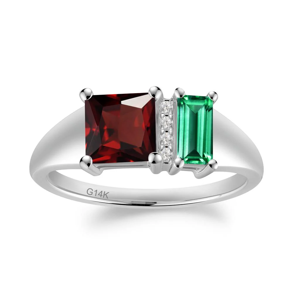 Unique Toi Et Moi Emerald and Garnet Birthstone Ring - Image 8