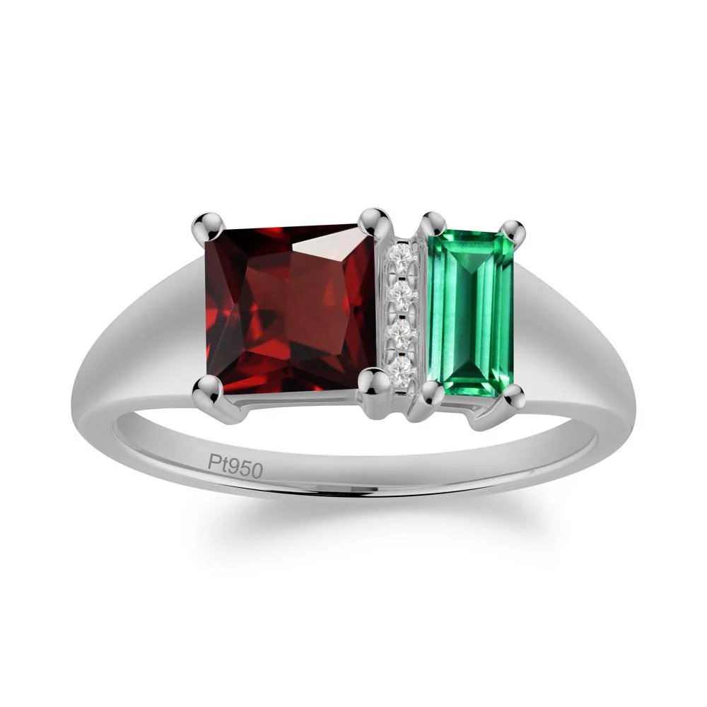 Unique Toi Et Moi Emerald and Garnet Birthstone Ring - Image 9