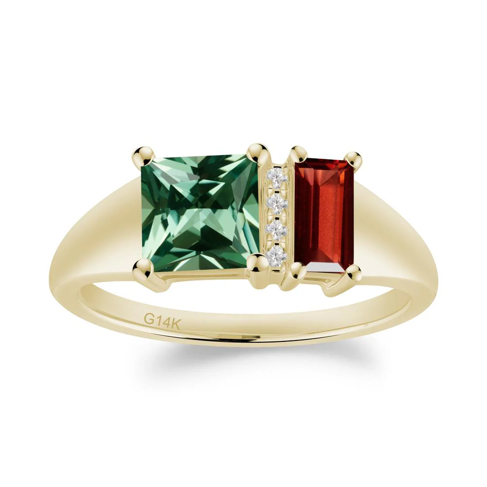 Unique Toi Et Moi Garnet and Green Sapphire Birthstone Ring - Image 3