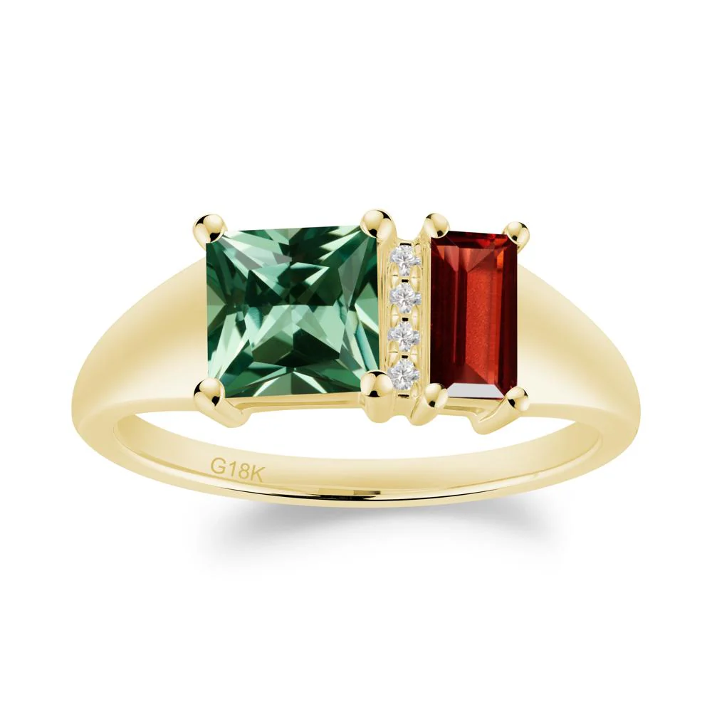 Unique Toi Et Moi Garnet and Green Sapphire Birthstone Ring - Image 4